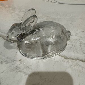 Vintage pressed glass bunny candy dish, often called a "rabbit on a nest